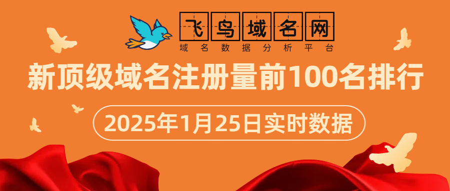 新顶级域名注册量前100名排行（2025.1.25）